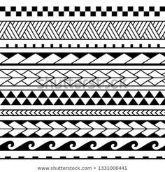 a set of black and white geometric design elements, including lines, waves, and triangles