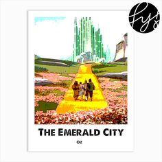 the emerald city movie poster is shown in black and white, with an image of people walking