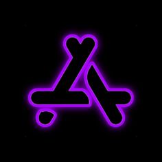 a purple neon sticker on a black background with the letter a in it's center