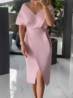 Boatneck Dress Classy, Midi Gown, Midi Gowns, Elegant Dresses Short, Cross Neck, Elegant Dresses Classy, Summer Elegant, Stylish Party, Classy Casual Outfits