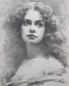 a drawing of a woman with long hair