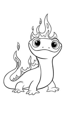 a cartoon lizard with flames on it's head, sitting in front of a white background