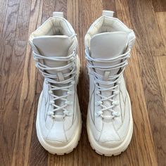 Chunky Lace Up Platform Boot. Previously Worn Once, Like New. White Platform Boots, White Platform, Platform Boots, Jeffrey Campbell, Lace Up Boots, Shoe Laces, Color White, Like New, Womens Sizes