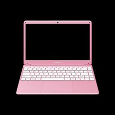 a pink laptop computer on a black background with a blank screen in the bottom right corner