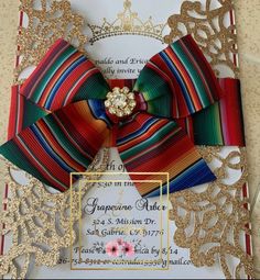 a close up of a card with a large bow on it