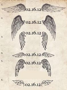 an old fashioned poster with angel wings and numbers on the back side, in black ink