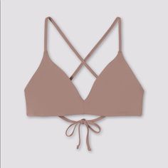 Nwt Girlfriend Collective Lanai Bikini Top In Equator. A Taupe Or Mocha Color. Solid Strappy Swimwear With Removable Bra Pads, Trendy Triangle Top Swimwear With Straps, Padded Triangle Top Bra For Beach, Summer Swimming Bra In Solid Color, Solid Color Swim Bra For Summer, Trendy Solid Swimwear With Built-in Bra, Swimming Bra With Triangle Top And Straps, Summer T-back Bra With Adjustable Straps, Trendy Triangle Top Swimwear In Solid Color