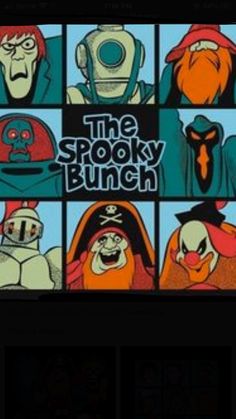 the spooky bunch logo in an animated style with many different faces and expressions