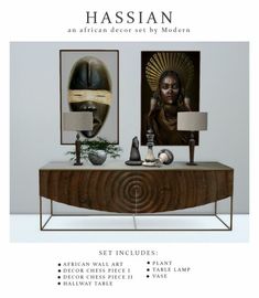 Sims 4 Furniture CC: Hassian African Deco SET By Modern Sims 4 African Cc, Sims 4 Cc Rooms, Middle Eastern Decor, Afrocentric Decor, Sims 4 Piercings, African Furniture, Sims Furniture, Sims 4 Cc Download, Black Wall Decor