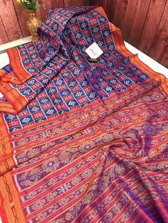 Blue and Red Color Sambalpuri Silk Saree Sarees Online