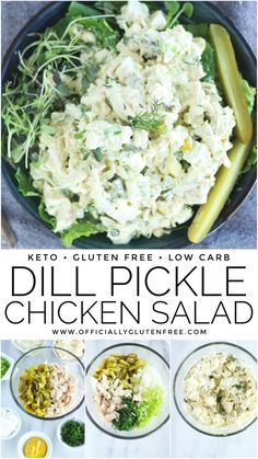 the ingredients for dill pickle chicken salad are shown