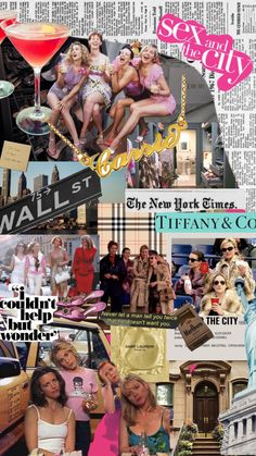 the collage shows many different pictures and words on it, including women's clothing