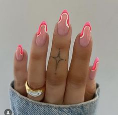 Summer Nails 2024 Almond Shape, Fun Summer Almond Nails, Bahama Nails, Vivi Aesthetic, Pink Tip Nails, Bright Pink Nails, Pink Summer Nails, Unghie Nail Art, Hot Pink Nails