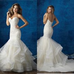 two pictures of a woman in a wedding dress, one wearing a strapless gown