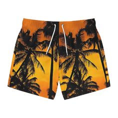 Nothing can swoosh down the summer heat like a dive into the sea - or into the nearest pool. These personalized swim trunks are here to take on your exclusive designs and most playful patterns. With an all-over-print capability accompanied by vivid colors, these swim trunks help you conquer the summer season in custom style.  .: Material: 100% polyester .: Mesh-lined side pockets .: Extra light fabric (3.54 oz/yd² (120 g/m .: Fast-dry fabric .: Mesh basket lining  .: Printed care label inside .: Drawstring waist Tropical Palm Trees, Trees Print, Mens Bathing Suits, Palm Tree Print, Tropical Palm, Mens Swim Trunks, Summer Heat, Care Label, Summer Season