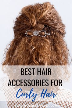 Check out the best hair accessories for curly hair! Hold comfortably and securely all day with no snagging, pulling, or headaches! | curly girl | hairstyles for curly hair | hairstyles for wavy hair | curly hairstyles #curlygirl Curly Hair Accessories Clips, Cute Ways To Style Curly Hair, Curly Hair With Hair Clips, Headbands For Curly Hair, Curly Hair With Hairband, Curly Hair Clips Hairstyles, Clips For Curly Hair