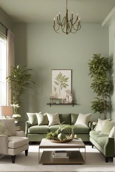 a living room filled with furniture and a chandelier