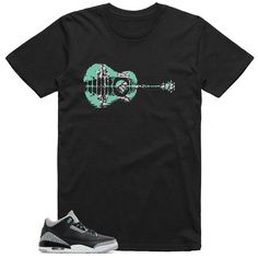 Jordan 3 Green Glow Shirt Guitar Graphic Grey Color Schemes, 3s Outfit, Jordan 3 Green, Glow Outfits, Jordan 3 White Cement, Black White Jordans, Jordan 1 Low Green, Jordan 1 Unc, Jordan 1 Royal