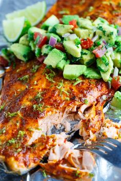 a close up of food on a plate with avocado