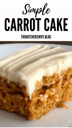 a close up of a piece of carrot cake on a plate with the title overlay