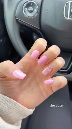 Cute Shorter Nail Ideas, Back To School Nails Acrylic Short Pink, Solid Pink Nails With Design, Light Pink Nails With Design Classy, Pink Birthday Nails Square, Summer Nails Square Pink, Cute Simple Nails Pink, Spring Nail Inspo Short, Nail Designs Light Pink