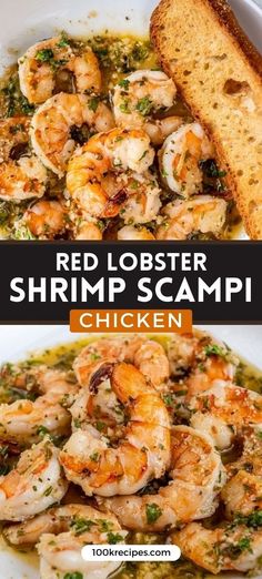 red lobster shrimp scampi with garlic bread on the side