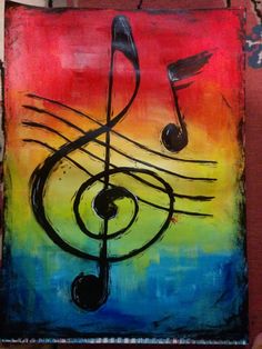 a colorful painting with music notes painted on it's sides and in the middle