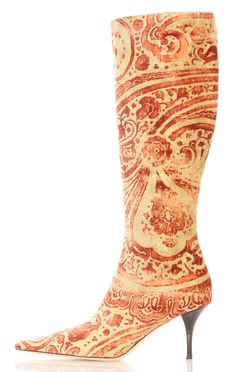 NEW Authentic BETTYE MULLER Beige and Rust Paisley Velvet Boots Outfit Generator, Patricia Field, Velvet Boots, Shoe Inspo, 60s Fashion, Black Girls Hairstyles, Combat Boots, Heeled Boots, Accessories Design