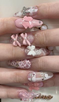 Kpop douyin acubi coquette y2k ballet core bow nails Classic Nail Designs, Bow Nails, Cute Pink Nails, Cute Simple Nails, Ballet Core, Coquette Y2k, Classic Nails