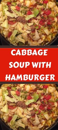 cabbage soup with hamburger in a cast iron skillet