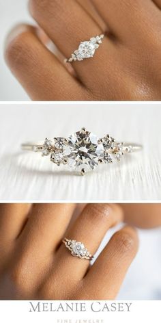 three different views of an engagement ring