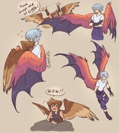 some very cute anime characters with big wings