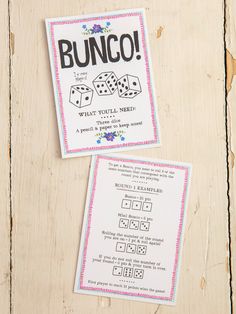 two cards that say bunco and what you'll need to do with them