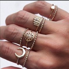 Material: Zinc Alloy Measure 19 Mm Which Is About Size 7 Jewelry Accessories Bracelets, Boho Ring Set, Fashion Ring Set, Rings Boho, Midi Ring Set, Urban Outfitters Jewelry, Airpod Cases, Ring Sets Boho, Mom Ring