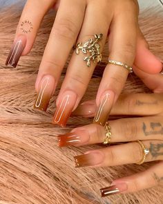 Fun Fall Nails Acrylic, Rust Brown Nails, Caramel Nails Design, Gel X Fall Nails, Best Fall Acrylic Nails, Brown And Orange Nails Fall, Ombré Fall Nails, Rust Nails Design, Brown And Red Nails