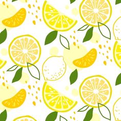 a bunch of lemons and oranges on a white background