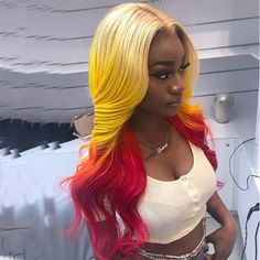 Lace Front Wig Virgin Human Hair Yellow Carrot Fire Color 150%Density 24" Yellow Blonde Hair, Underlights Hair, Human Virgin Hair, Colored Wigs, Straight Lace Front Wigs, Yellow Hair, Headband Wigs, Blonde Ombre, Synthetic Lace Front Wigs