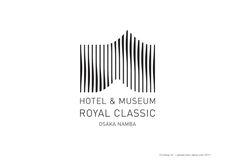 the logo for hotel and museum royal classic, in black and white stripes on a white background