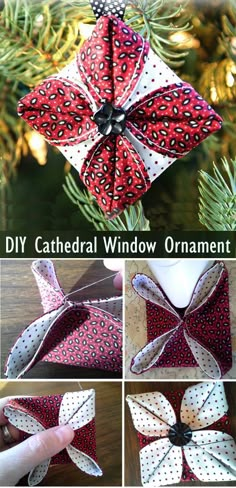 the instructions for how to make an ornament out of paper and fabric,