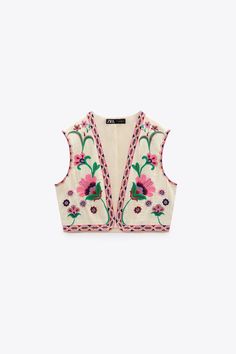 EMBROIDERED OPEN WAISTCOAT - Ecru | ZARA United Kingdom Quilted Vest Outfit, Linen Wardrobe, Rich Girl Fashion, Quilted Clothing, Modest Skirt