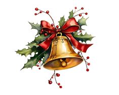 a christmas bell with holly and bells on it