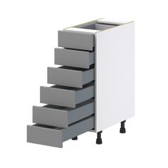 a white cabinet with five drawers on wheels