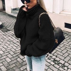 Loose Turtleneck Sweater, Baggy Sweater, Batwing Sleeve Sweater, Baggy Tops, Stylish Sweater, Awesome Nature, Oversized Turtleneck, Sweater Tops, Neue Outfits