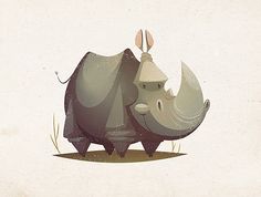 an illustration of a rhinoceros standing in the grass