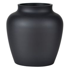 a black vase is shown on a white background