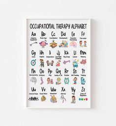 a poster with the words and symbols on it that say,'occupnational therapy alphabet '