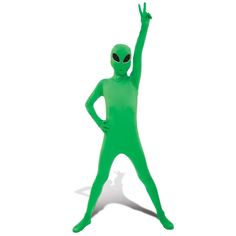 an alien man is standing with his arms in the air