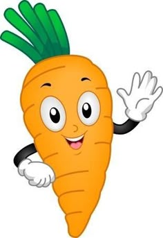 a cartoon carrot character waving and smiling with his hands in the air stock photo - 959