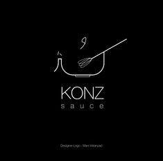 the logo for konz sauce is drawn in white ink on a black background