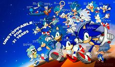 sonic the hedgehog and other cartoon characters are flying through the air in front of an earth background